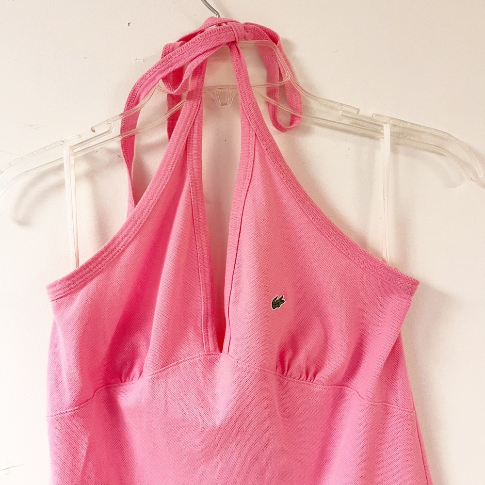 Lacoste Women's Pink Halter Babydoll Dress V Neck Y2K Preppy - Picture 3 of 7